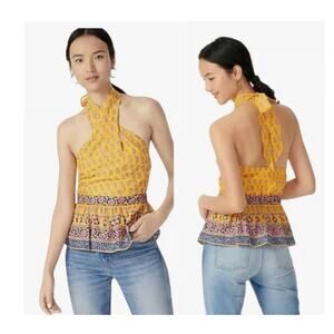 $79 NWT J Crew Halter Top Peplum Sunny Block Print Yellow-Orange Sz XL
